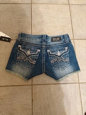 Miss Me Medium Blue Embellished Denim Cutoff Shorts